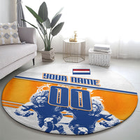 Personalized Netherlands Football Round Carpet Dutch Lion Heritage Mascot Flame Swirl