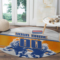 Personalized Netherlands Football Round Carpet Dutch Lion Heritage Mascot Flame Swirl