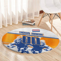 Personalized Netherlands Football Round Carpet Dutch Lion Heritage Mascot Flame Swirl