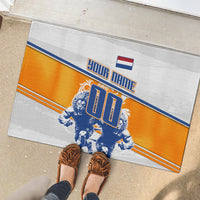 Personalized Netherlands Football Rubber Doormat Dutch Lion Heritage Mascot Flame Swirl