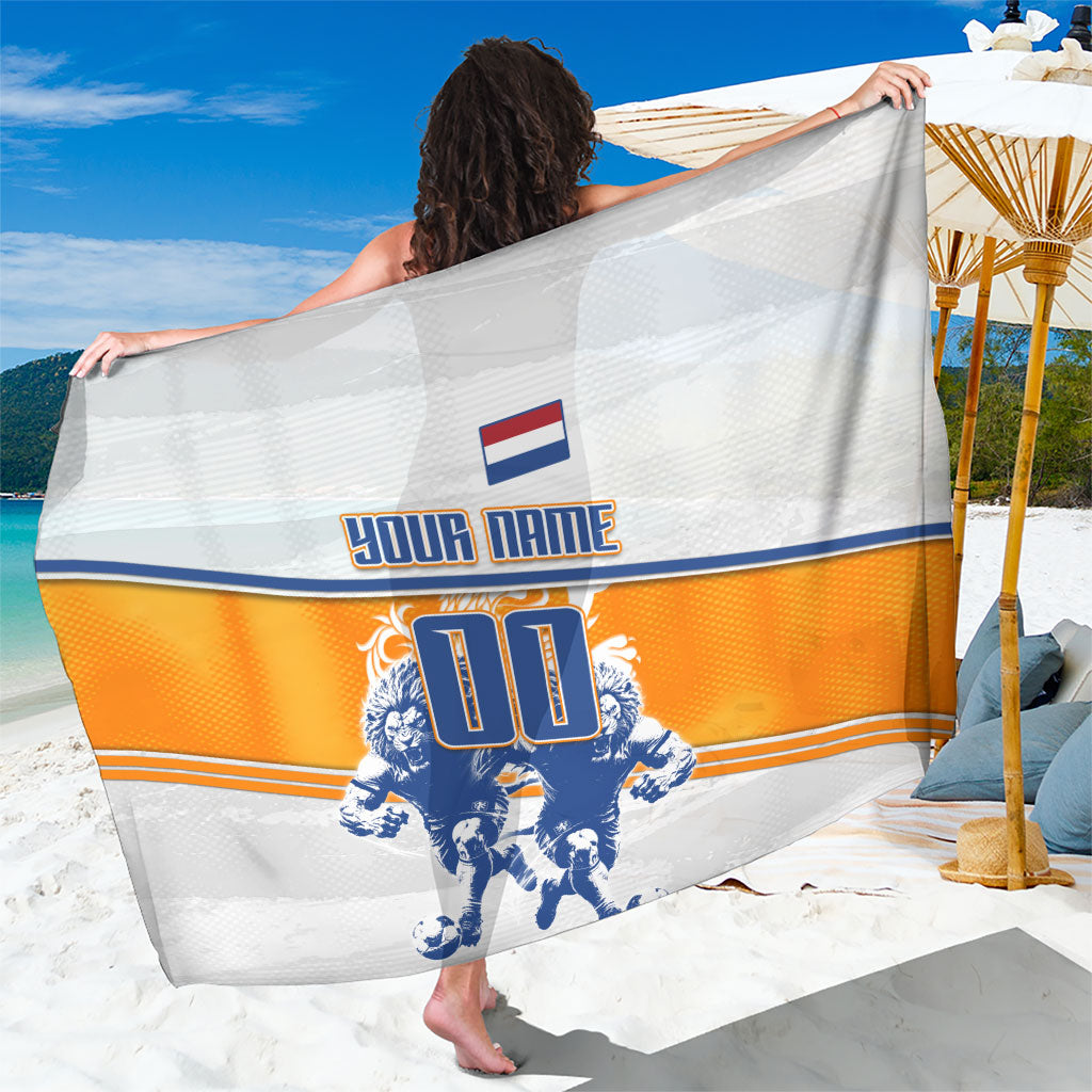 Personalized Netherlands Football Sarong Dutch Lion Heritage Mascot Flame Swirl