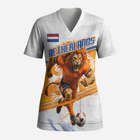 Personalized Netherlands Football Scrub Top Dutch Lion Heritage Mascot Flame Swirl