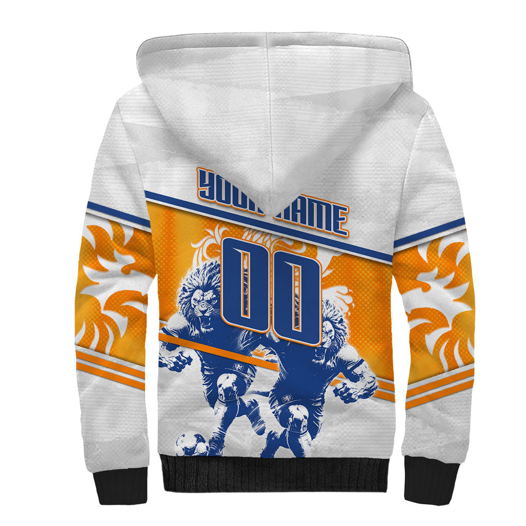 Personalized Netherlands Football Sherpa Hoodie Dutch Lion Heritage Mascot Flame Swirl