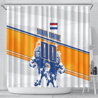 Personalized Netherlands Football Shower Curtain Dutch Lion Heritage Mascot Flame Swirl
