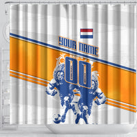 Personalized Netherlands Football Shower Curtain Dutch Lion Heritage Mascot Flame Swirl