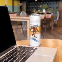 Personalized Netherlands Football Skinny Tumbler Dutch Lion Heritage Mascot Flame Swirl