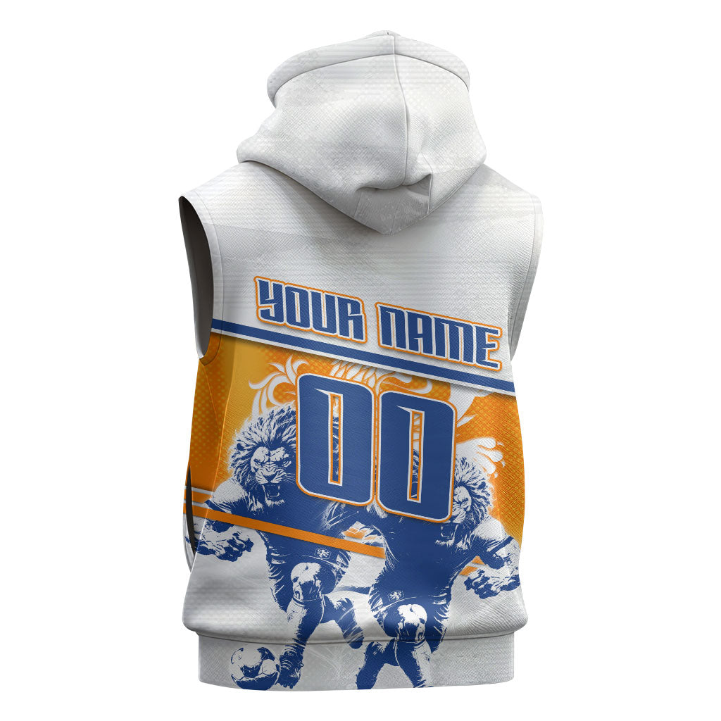 Personalized Netherlands Football Sleeveless Hoodie Dutch Lion Heritage Mascot Flame Swirl