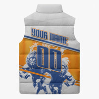 Personalized Netherlands Football Sleeveless Puffer Jacket Dutch Lion Heritage Mascot Flame Swirl