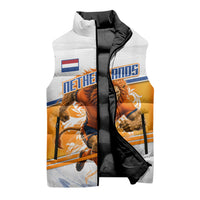 Personalized Netherlands Football Sleeveless Puffer Jacket Dutch Lion Heritage Mascot Flame Swirl