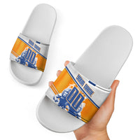 Personalized Netherlands Football Slide Sandals Dutch Lion Heritage Mascot Flame Swirl