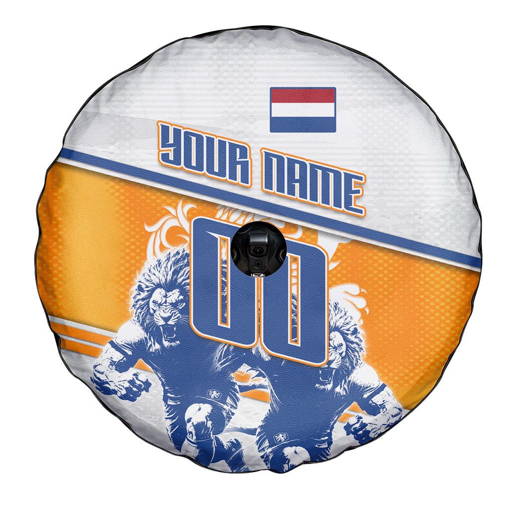 Personalized Netherlands Football Spare Tire Cover Dutch Lion Heritage Mascot Flame Swirl