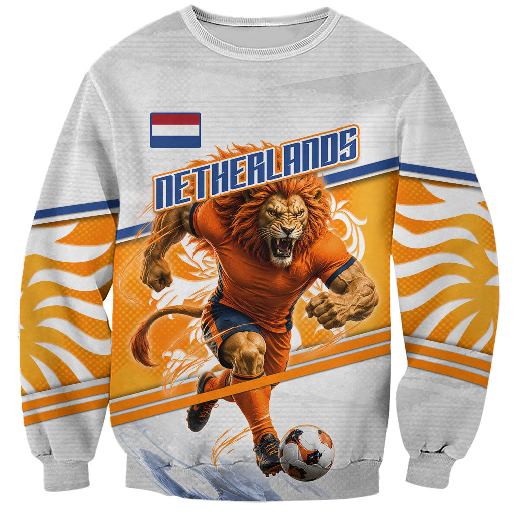 Personalized Netherlands Football Sweatshirt Dutch Lion Heritage Mascot Flame Swirl