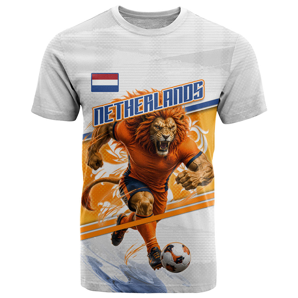 Personalized Netherlands Football T Shirt Dutch Lion Heritage Mascot Flame Swirl