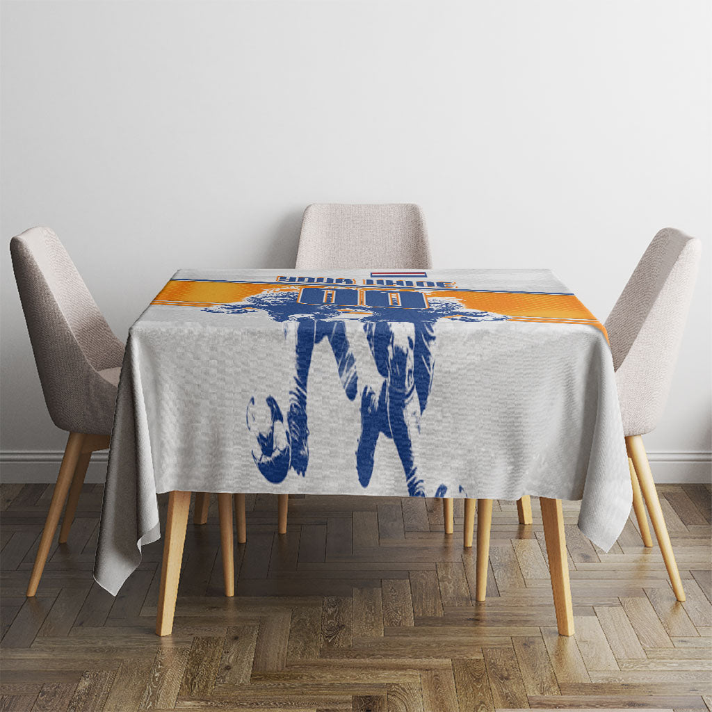 Personalized Netherlands Football Tablecloth Dutch Lion Heritage Mascot Flame Swirl