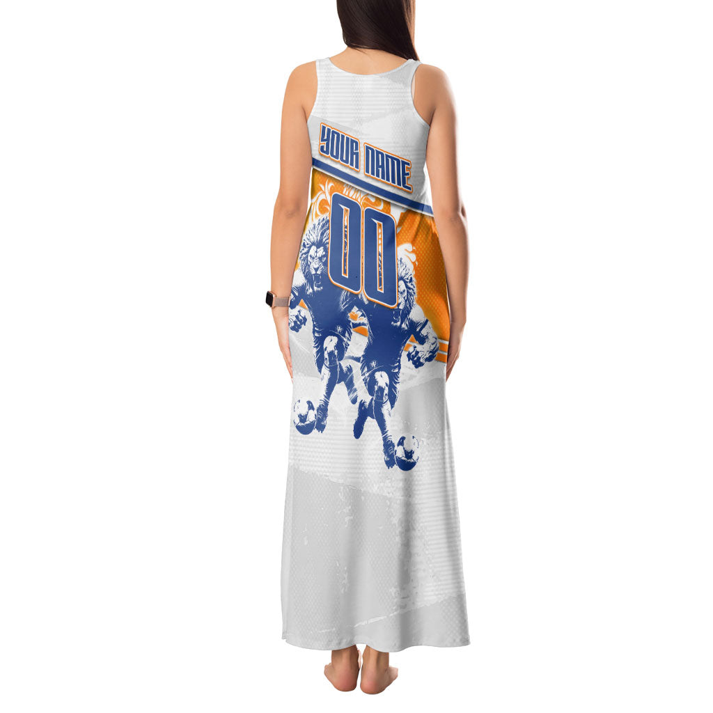 Personalized Netherlands Football Tank Maxi Dress Dutch Lion Heritage Mascot Flame Swirl