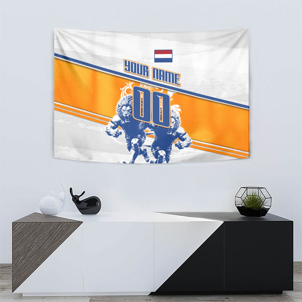 Personalized Netherlands Football Tapestry Dutch Lion Heritage Mascot Flame Swirl