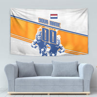 Personalized Netherlands Football Tapestry Dutch Lion Heritage Mascot Flame Swirl