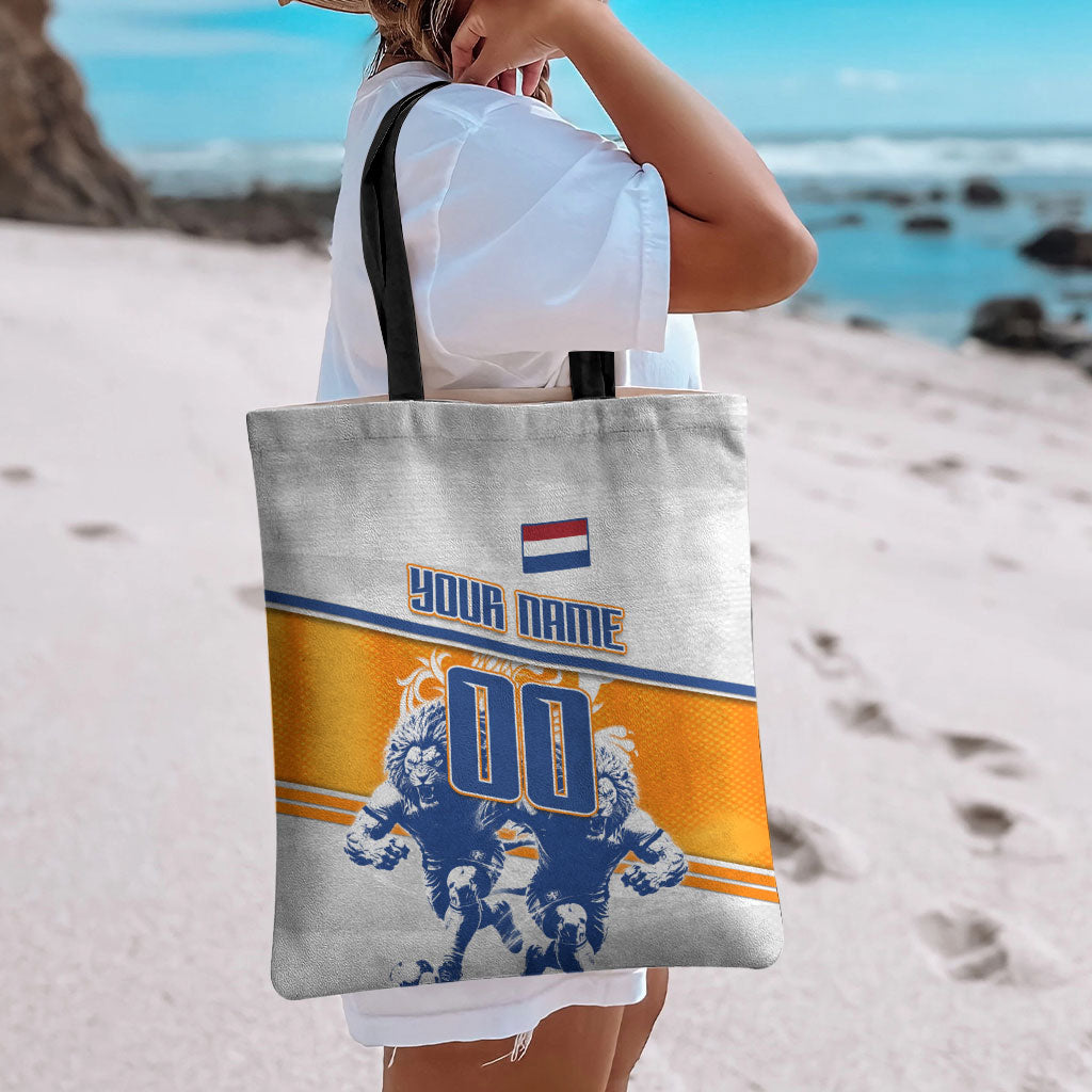 Personalized Netherlands Football Tote Bag Dutch Lion Heritage Mascot Flame Swirl