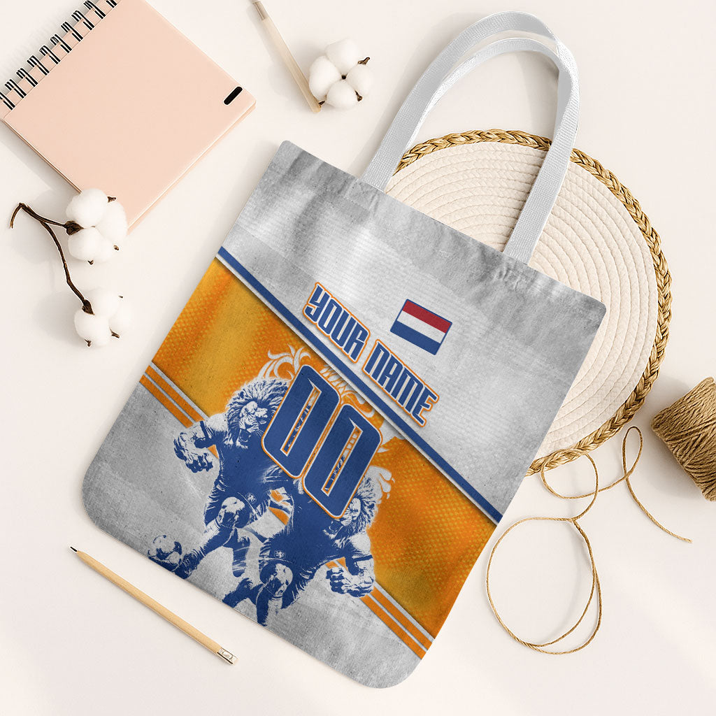 Personalized Netherlands Football Tote Bag Dutch Lion Heritage Mascot Flame Swirl
