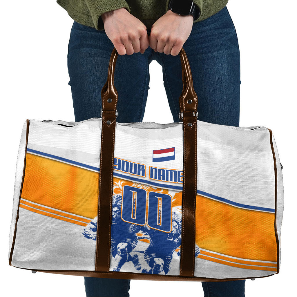 Personalized Netherlands Football Travel Bag Dutch Lion Heritage Mascot Flame Swirl