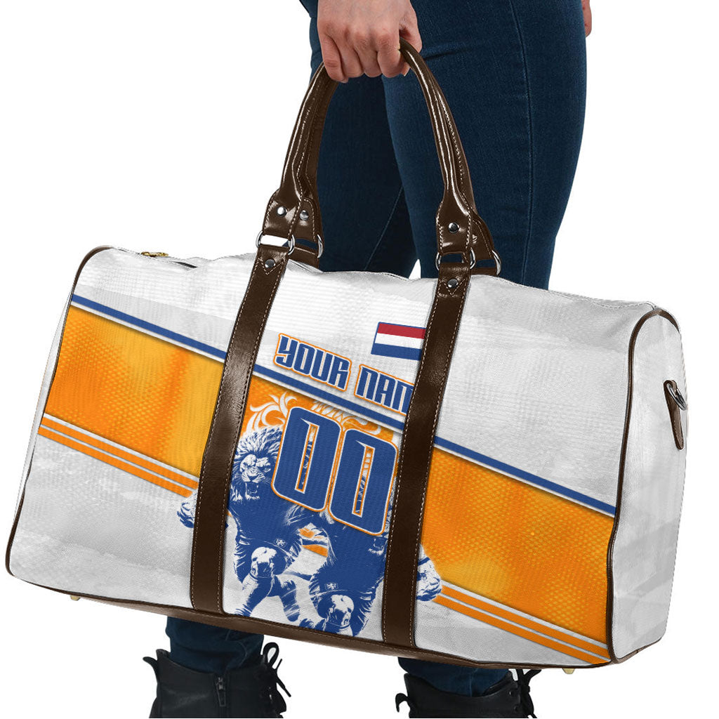 Personalized Netherlands Football Travel Bag Dutch Lion Heritage Mascot Flame Swirl