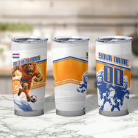Personalized Netherlands Football Tumbler Cup Dutch Lion Heritage Mascot Flame Swirl
