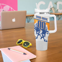 Personalized Netherlands Football Tumbler With Handle Dutch Lion Heritage Mascot Flame Swirl