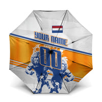 Personalized Netherlands Football Umbrella Dutch Lion Heritage Mascot Flame Swirl
