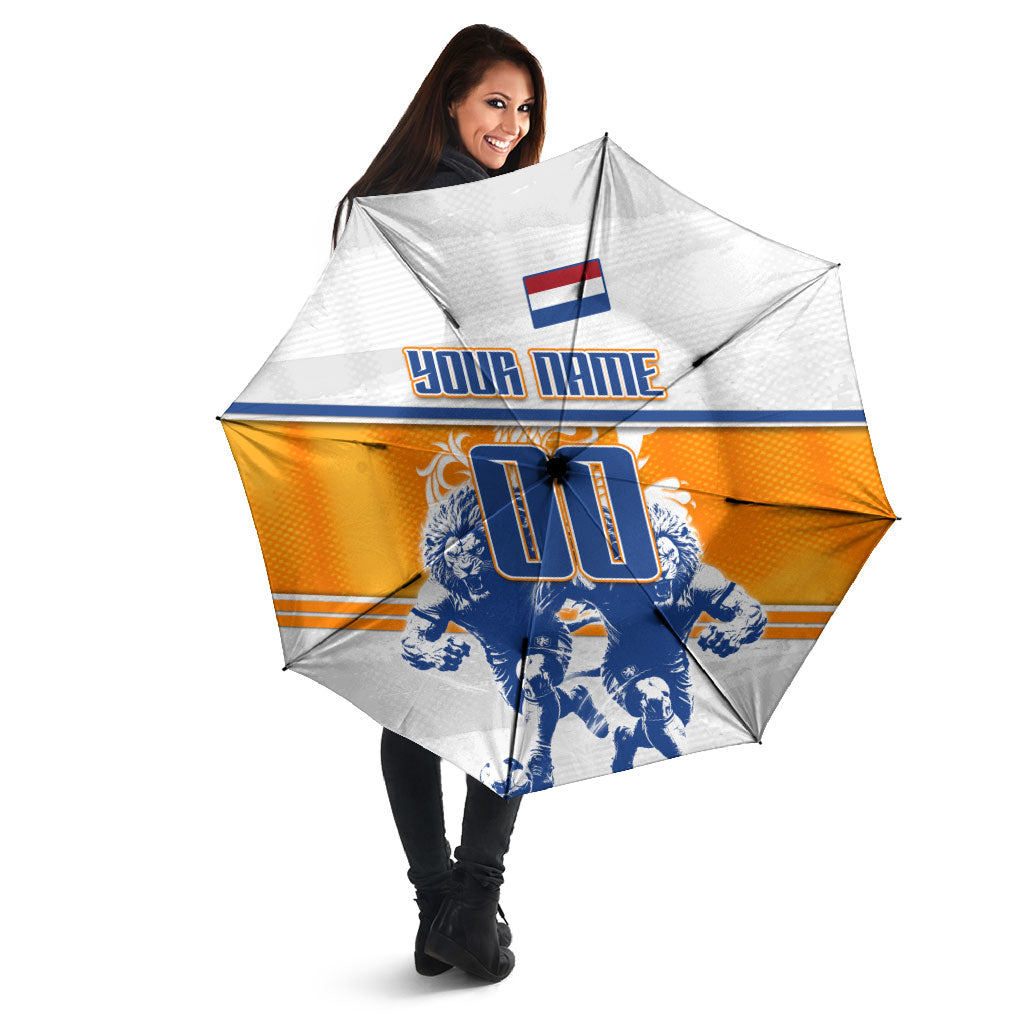 Personalized Netherlands Football Umbrella Dutch Lion Heritage Mascot Flame Swirl