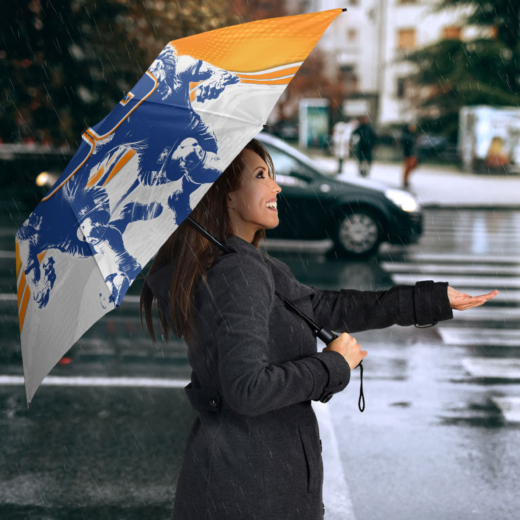 Personalized Netherlands Football Umbrella Dutch Lion Heritage Mascot Flame Swirl