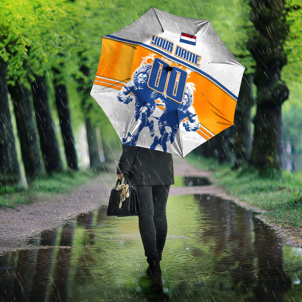 Personalized Netherlands Football Umbrella Dutch Lion Heritage Mascot Flame Swirl