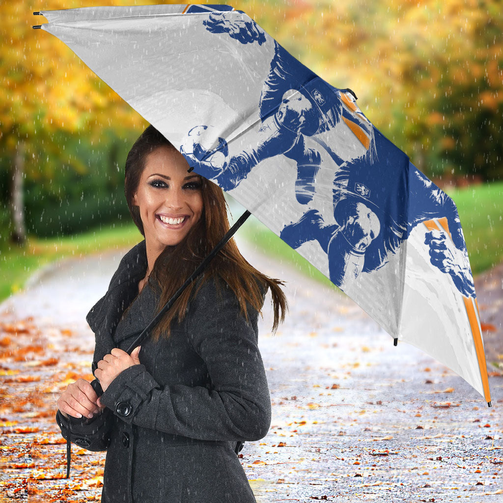 Personalized Netherlands Football Umbrella Dutch Lion Heritage Mascot Flame Swirl