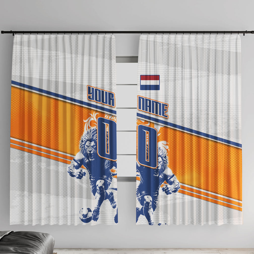 Personalized Netherlands Football Window Curtain Dutch Lion Heritage Mascot Flame Swirl