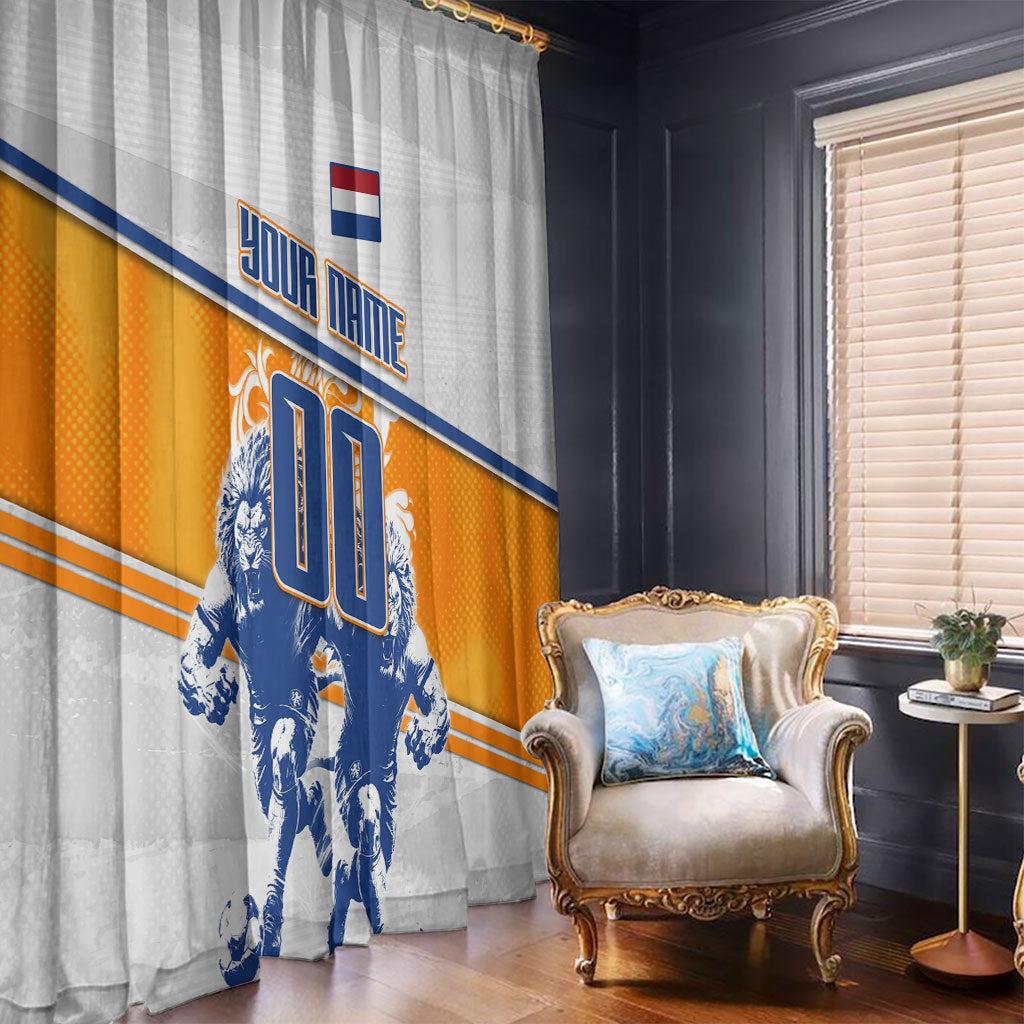Personalized Netherlands Football Window Curtain Dutch Lion Heritage Mascot Flame Swirl