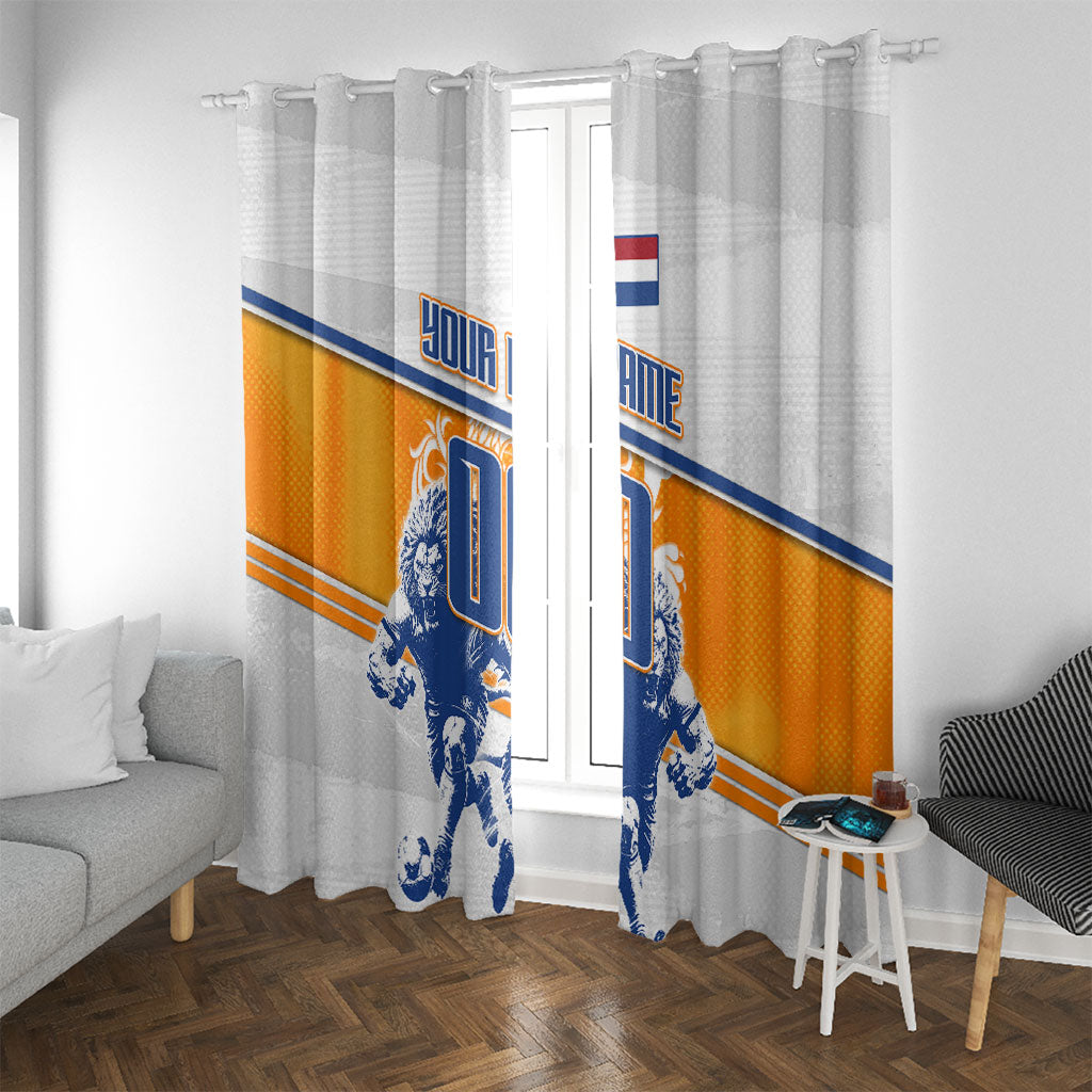 Personalized Netherlands Football Window Curtain Dutch Lion Heritage Mascot Flame Swirl
