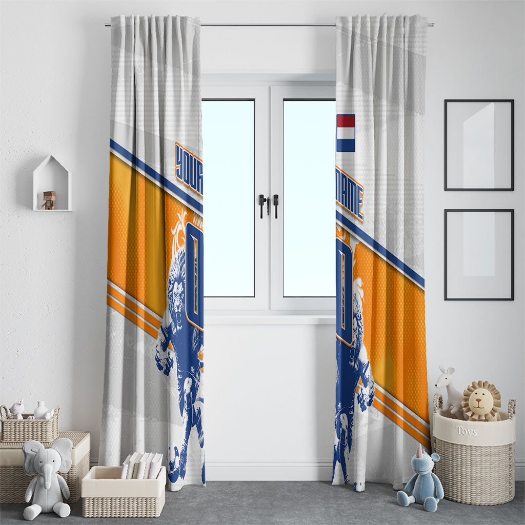 Personalized Netherlands Football Window Curtain Dutch Lion Heritage Mascot Flame Swirl