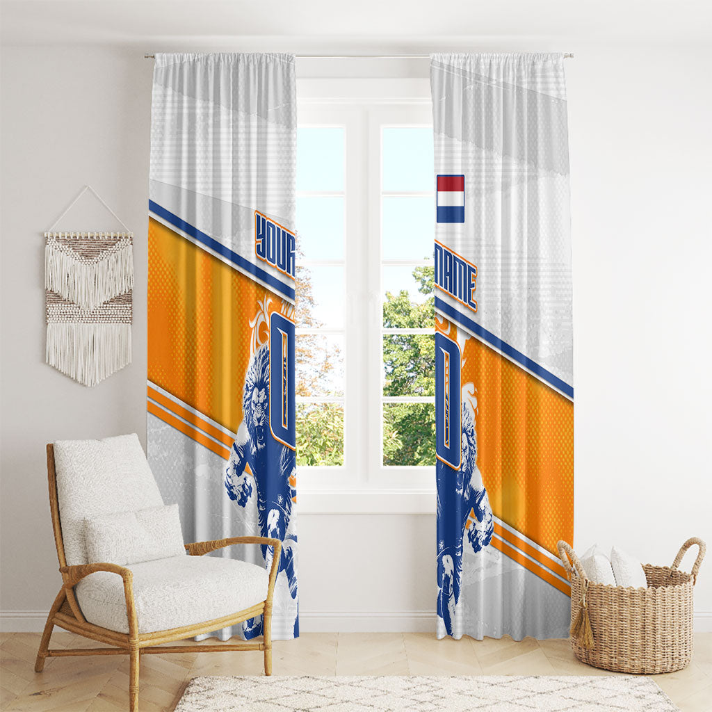 Personalized Netherlands Football Window Curtain Dutch Lion Heritage Mascot Flame Swirl