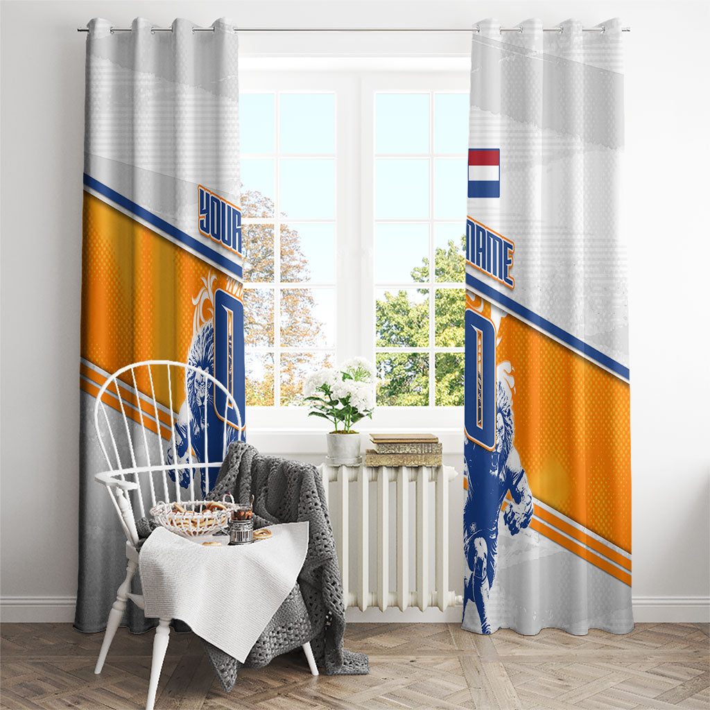 Personalized Netherlands Football Window Curtain Dutch Lion Heritage Mascot Flame Swirl