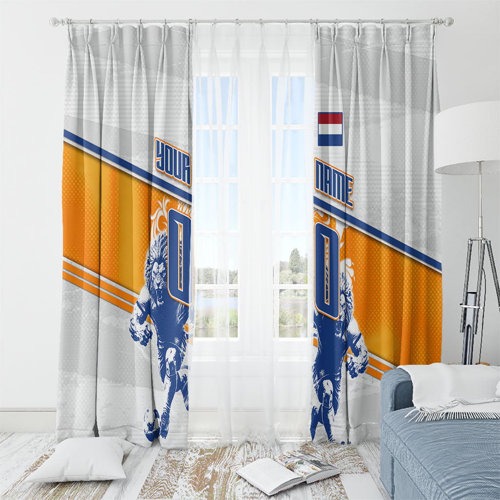 Personalized Netherlands Football Window Curtain Dutch Lion Heritage Mascot Flame Swirl