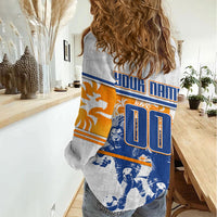 Personalized Netherlands Football Women Casual Shirt Dutch Lion Heritage Mascot Flame Swirl