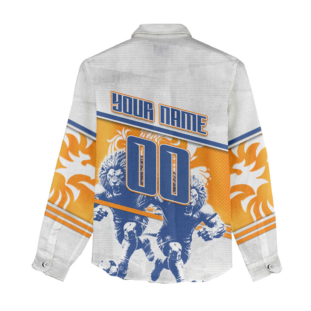 Personalized Netherlands Football Women Casual Shirt Dutch Lion Heritage Mascot Flame Swirl