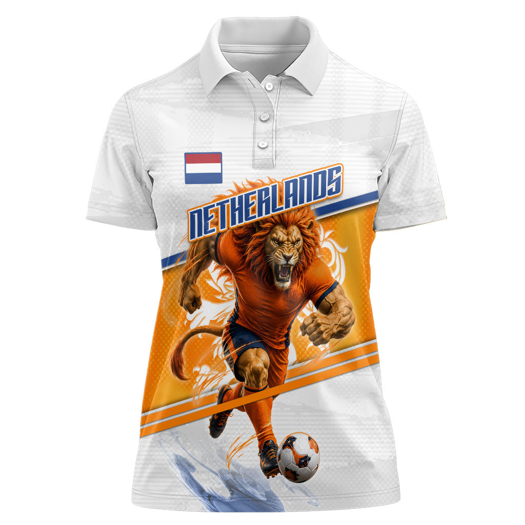 Personalized Netherlands Football Women Polo Shirt Dutch Lion Heritage Mascot Flame Swirl