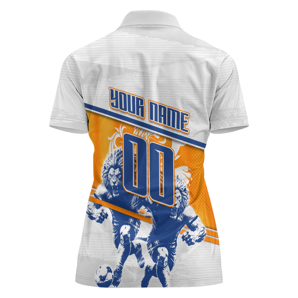 Personalized Netherlands Football Women Polo Shirt Dutch Lion Heritage Mascot Flame Swirl