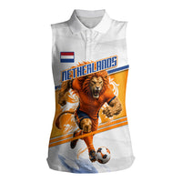 Personalized Netherlands Football Women Sleeveless Polo Shirt Dutch Lion Heritage Mascot Flame Swirl