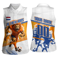 Personalized Netherlands Football Women Sleeveless Polo Shirt Dutch Lion Heritage Mascot Flame Swirl
