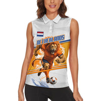 Personalized Netherlands Football Women Sleeveless Polo Shirt Dutch Lion Heritage Mascot Flame Swirl