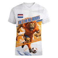Personalized Netherlands Football Women V-Neck T-Shirt Dutch Lion Heritage Mascot Flame Swirl
