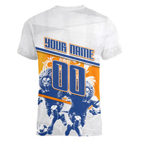 Personalized Netherlands Football Women V-Neck T-Shirt Dutch Lion Heritage Mascot Flame Swirl