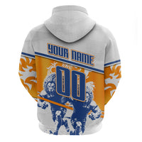 Personalized Netherlands Football Zip Hoodie Dutch Lion Heritage Mascot Flame Swirl