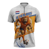 Personalized Netherlands Football Zipper Polo Shirt Dutch Lion Heritage Mascot Flame Swirl